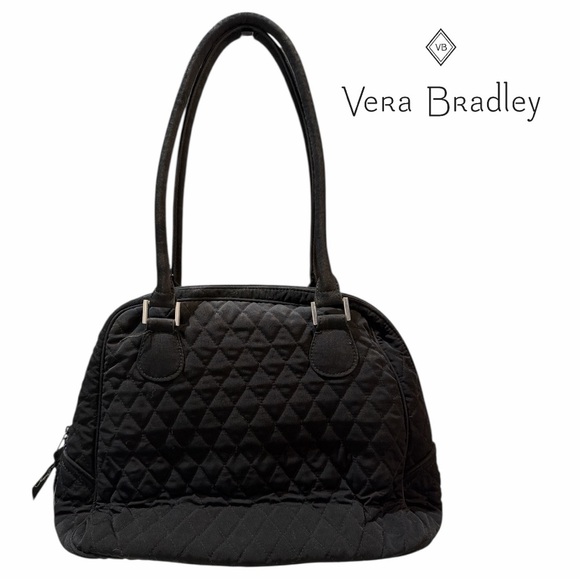 Vera Bradley Black Quilted Bowler Tote Bag - Picture 2 of 3